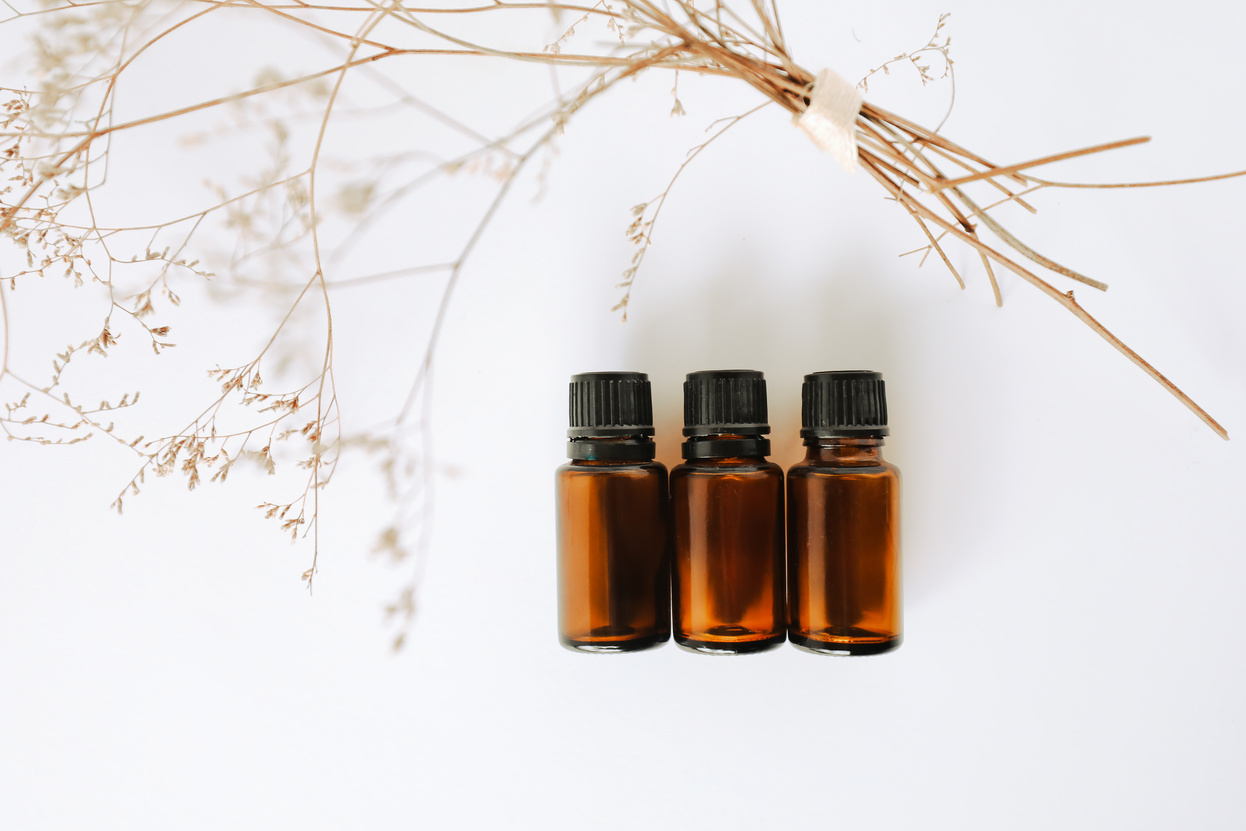 Essential Oil Bottles with Dried Leaves